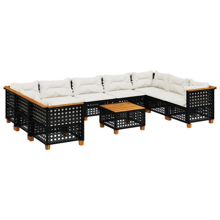 Loungegrupp 10 delar med svarta dynor konstrotting