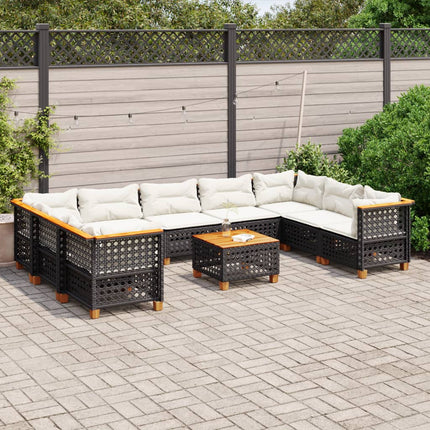 Loungegrupp 10 delar med svarta dynor konstrotting