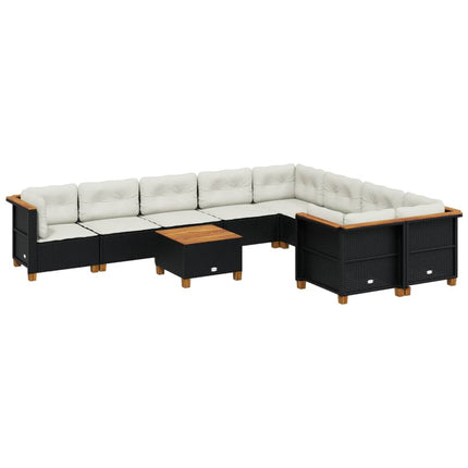 Loungegrupp 10 delar med svarta dynor konstrotting
