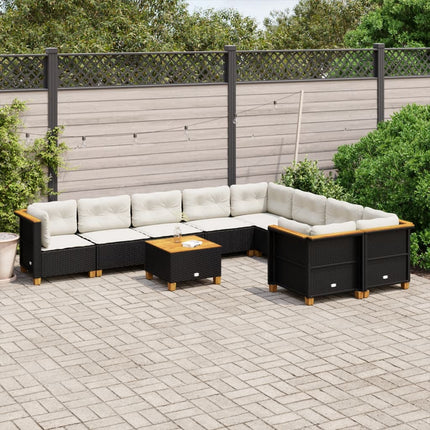 Loungegrupp 10 delar med svarta dynor konstrotting