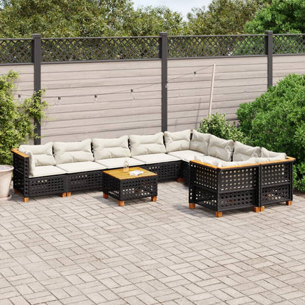 Loungegrupp 10 delar med svarta dynor konstrotting