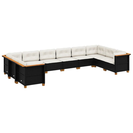 Loungegrupp 10 delar med svarta dynor konstrotting