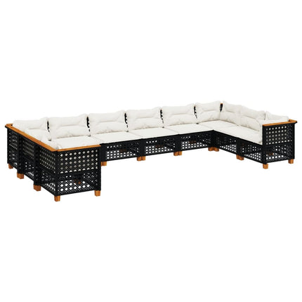 Loungegrupp 10 delar med svarta dynor konstrotting