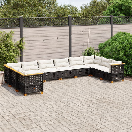 Loungegrupp 10 delar med svarta dynor konstrotting