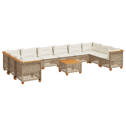 Loungegrupp för trädgården m. dynor 11 delar beige konstrotting