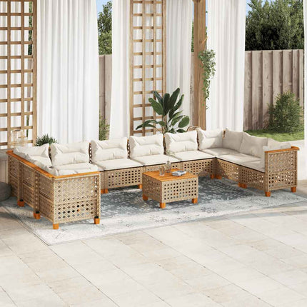 Loungegrupp för trädgården m. dynor 11 delar beige konstrotting