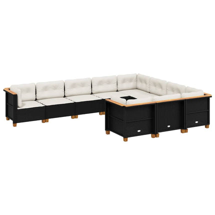 Loungegrupp 10 delar med svarta dynor konstrotting