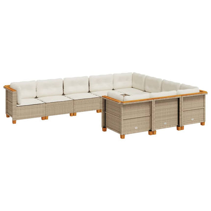 Soffgrupp för trädgård med dynor 10 delar beige konstrotting