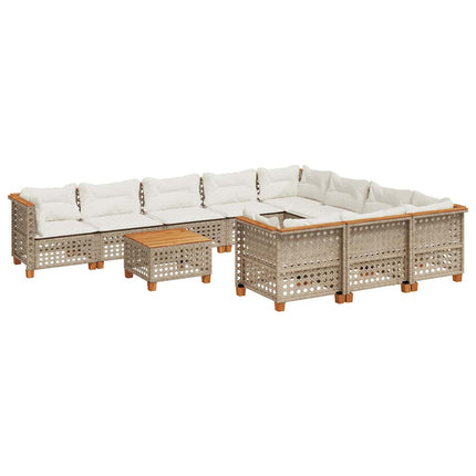 Loungegrupp för trädgården m. dynor 11 delar beige konstrotting