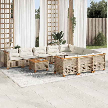 Loungegrupp för trädgården m. dynor 11 delar beige konstrotting