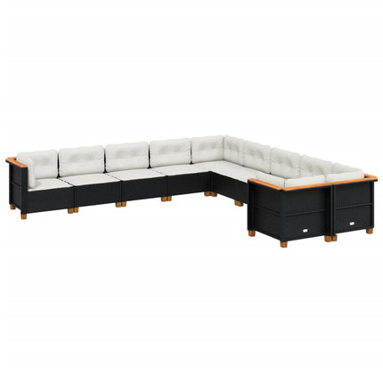Loungegrupp 10 delar med svarta dynor konstrotting