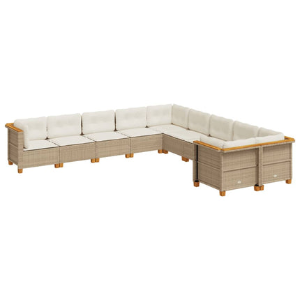 Soffgrupp för trädgård med dynor 10 delar beige konstrotting