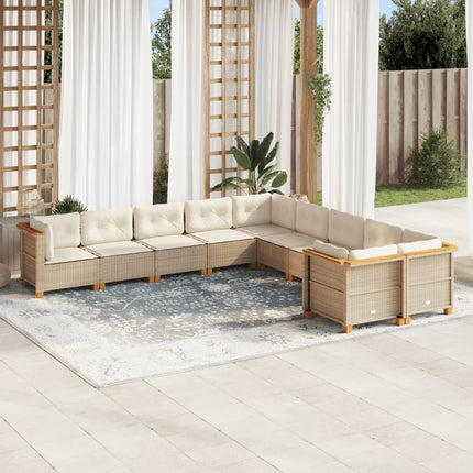Soffgrupp för trädgård med dynor 10 delar beige konstrotting