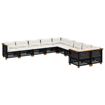 Loungegrupp 10 delar med svarta dynor konstrotting