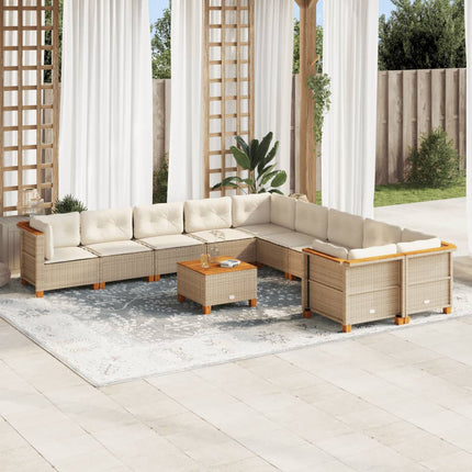 Loungegrupp för trädgården m. dynor 11 delar beige konstrotting