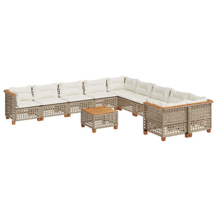 Loungegrupp för trädgården m. dynor 11 delar beige konstrotting