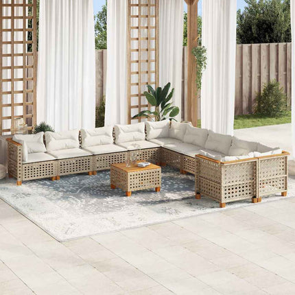 Loungegrupp för trädgården m. dynor 11 delar beige konstrotting
