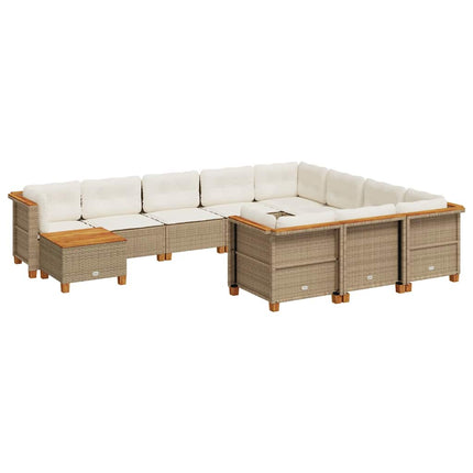 Loungegrupp för trädgården m. dynor 11 delar beige konstrotting