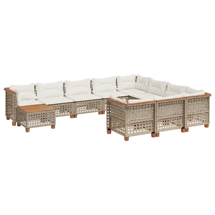 Loungegrupp för trädgården m. dynor 11 delar beige konstrotting