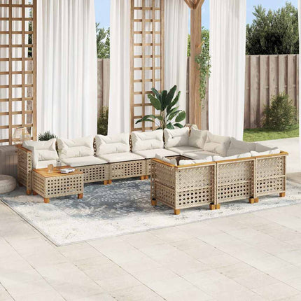 Loungegrupp för trädgården m. dynor 11 delar beige konstrotting