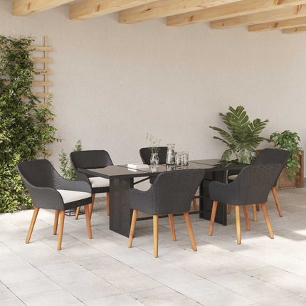 Trädgårdsmöbelset med kudde 7 pcs Svart konstrotting