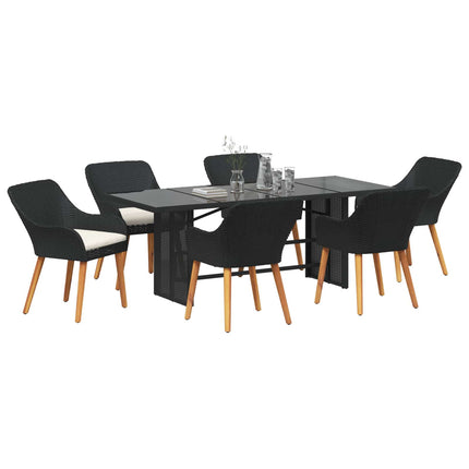Trädgårdsmöbelset med kudde 7 pcs Svart konstrotting