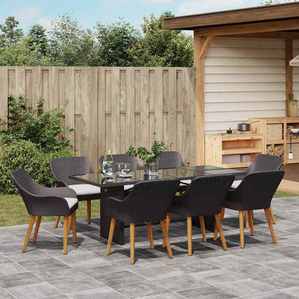 Trädgårdsmöbelset med kudde 9 pcs Svart konstrotting