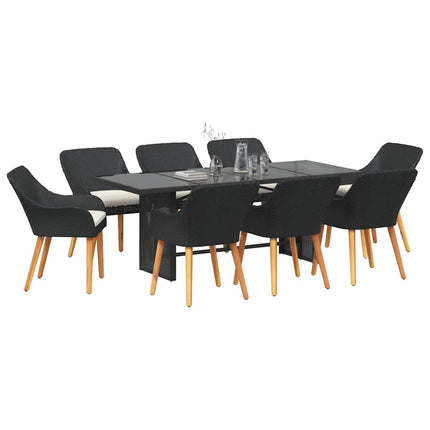 Trädgårdsmöbelset med kudde 9 pcs Svart konstrotting