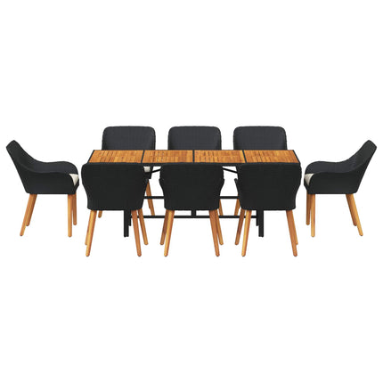 Trädgårdsmöbelset med kudde 9 pcs Svart konstrotting