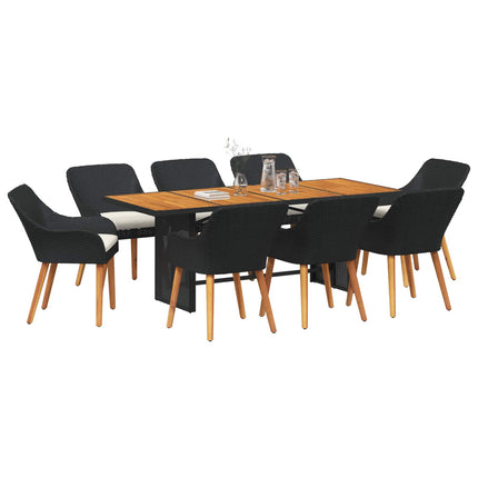 Trädgårdsmöbelset med kudde 9 pcs Svart konstrotting
