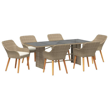 Trädgårdsmöbelset med kudde 7 pcs Beige konstrotting
