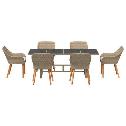 Trädgårdsmöbelset 7 st Beige konstrotting