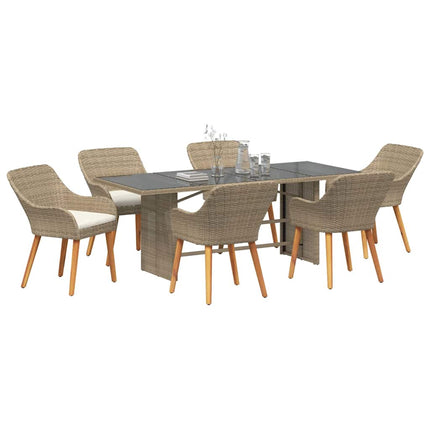 Trädgårdsmöbelset 7 st Beige konstrotting