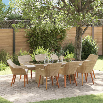 Trädgårdsmöbelset med kudde 9 pcs Beige konstrotting