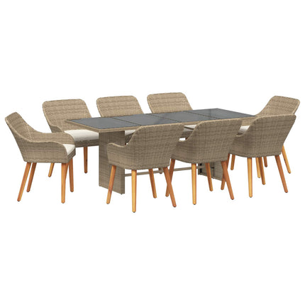 Trädgårdsmöbelset med kudde 9 pcs Beige konstrotting