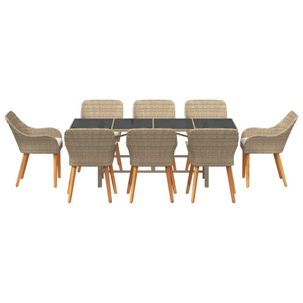 Trädgårdsmöbelset med kudde 9 pcs Beige konstrotting