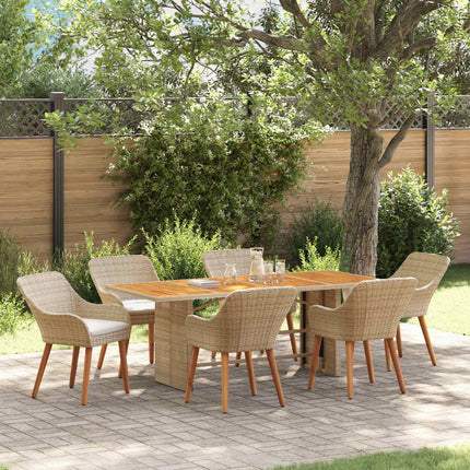 Trädgårdsmöbelset med kudde 7 pcs Beige konstrotting