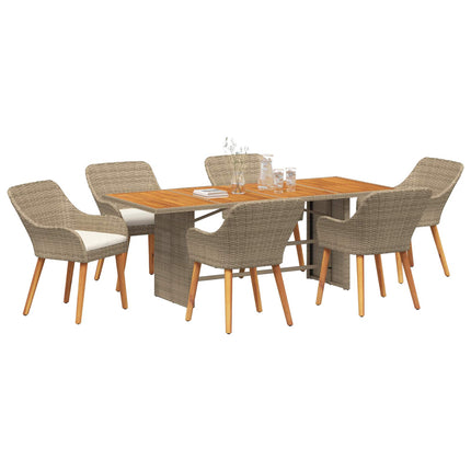 Trädgårdsmöbelset med kudde 7 pcs Beige konstrotting