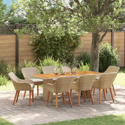 Trädgårdsmöbelset med kudde 9 pcs Beige konstrotting