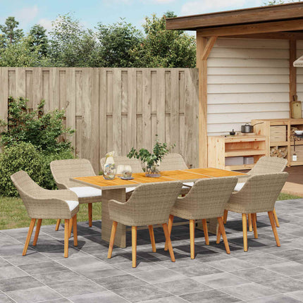 Trädgårdsmöbelset med kudde 9 pcs Beige konstrotting