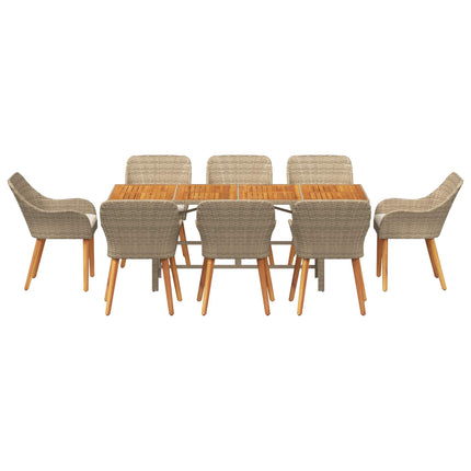 Trädgårdsmöbelset med kudde 9 pcs Beige konstrotting