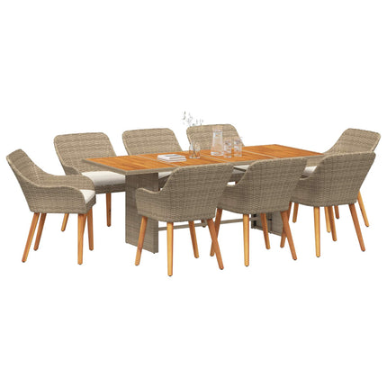 Trädgårdsmöbelset med kudde 9 pcs Beige konstrotting