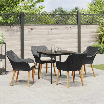 Trädgårdsmöbelset med kudde 5 pcs Svart konstrotting