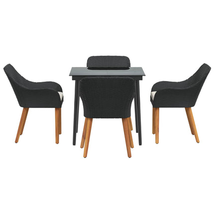 Trädgårdsmöbelset med kudde 5 pcs Svart konstrotting