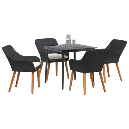 Trädgårdsmöbelset med kudde 5 pcs Svart konstrotting