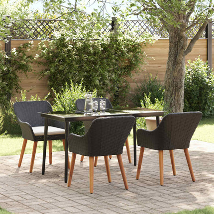 Trädgårdsmöbelset med kudde 5 pcs Svart konstrotting
