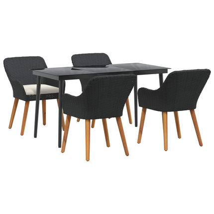 Trädgårdsmöbelset med kudde 5 pcs Svart konstrotting