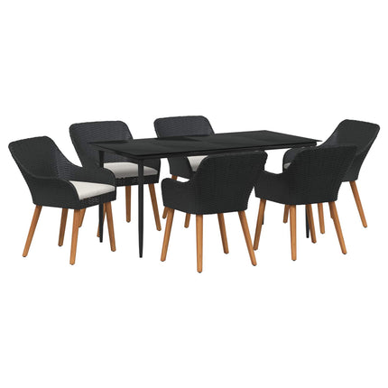 Trädgårdsmöbelset med kudde 7 pcs Svart konstrotting