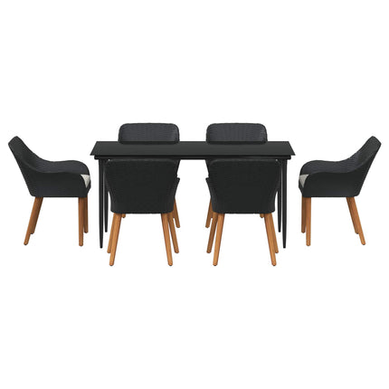 Trädgårdsmöbelset med kudde 7 pcs Svart konstrotting