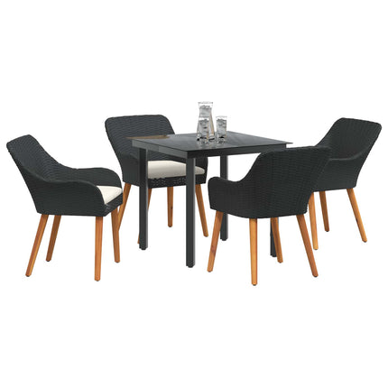 Trädgårdsmöbelset med kudde 5 pcs Svart konstrotting